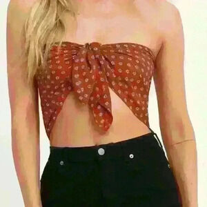 Lulus Elizabella Rust Red Floral Print Handkerchief Scarf Top